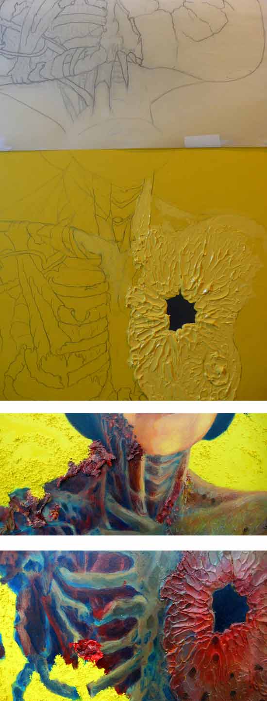 Trazos de lápiz sobre amarillo.